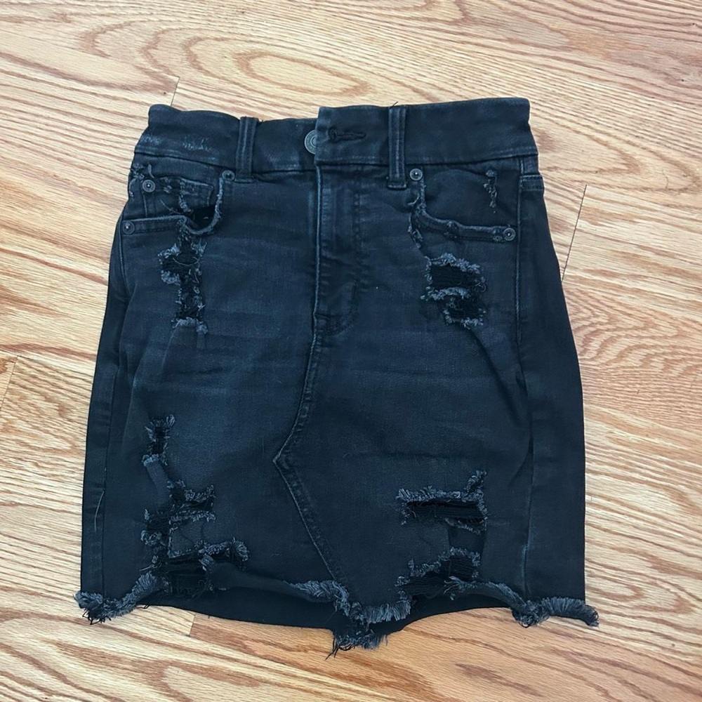 American Eagle Outfitters Black Distressed Mini Skirt